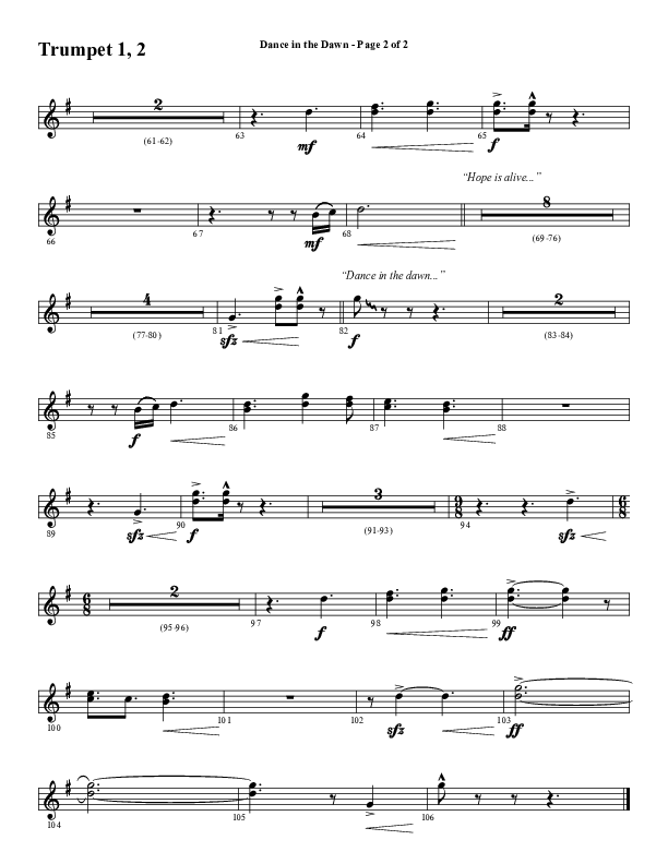 Dance In The Dawn (Choral Anthem SATB) Trumpet 1,2 (Word Music Choral / Arr. Cliff Duren)