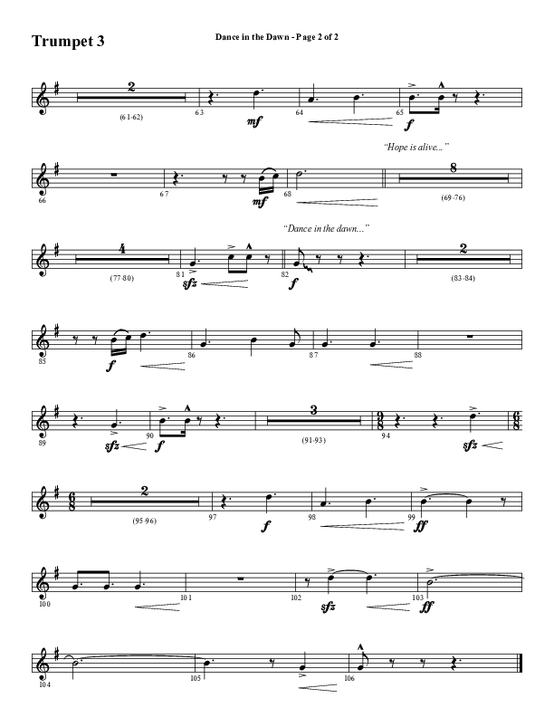 Dance In The Dawn (Choral Anthem SATB) Trumpet 3 (Word Music Choral / Arr. Cliff Duren)