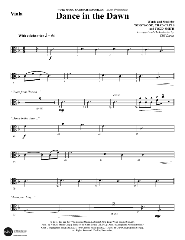 Dance In The Dawn (Choral Anthem SATB) Viola (Word Music Choral / Arr. Cliff Duren)