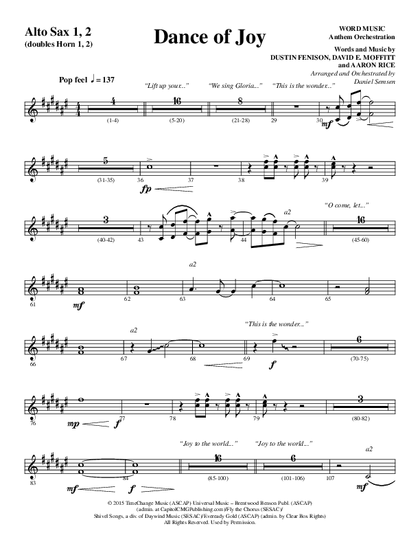 Dance Of Joy (Choral Anthem SATB) Alto Sax 1/2 (Word Music Choral / Arr. Daniel Semsen)