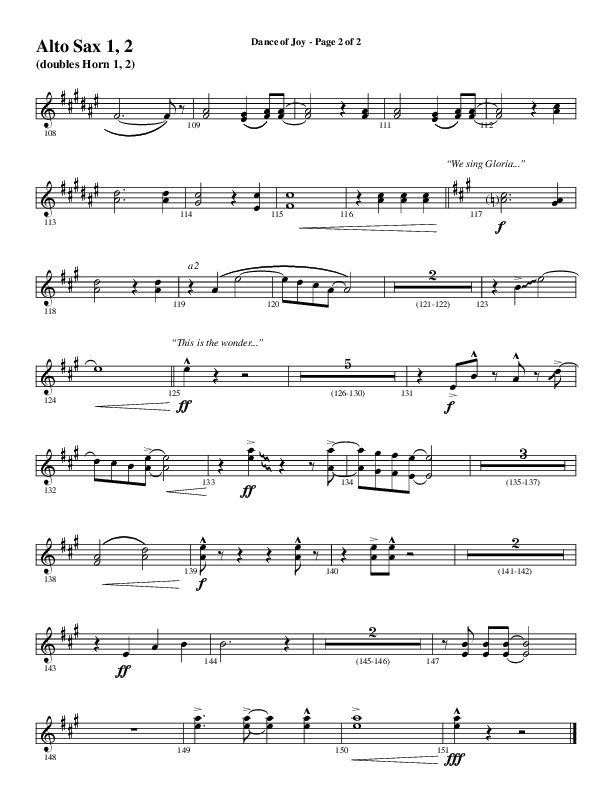 Dance Of Joy (Choral Anthem SATB) Alto Sax 1/2 (Word Music Choral / Arr. Daniel Semsen)