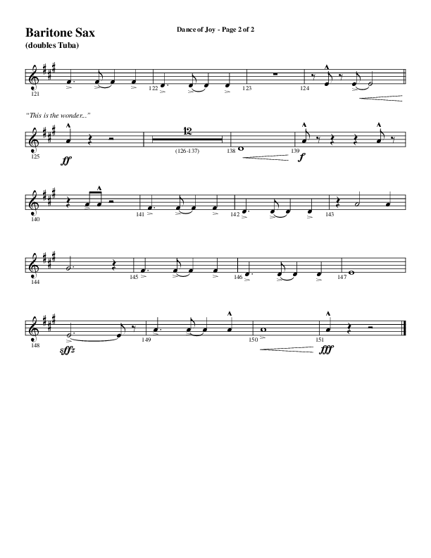 Dance Of Joy (Choral Anthem SATB) Bari Sax (Word Music Choral / Arr. Daniel Semsen)