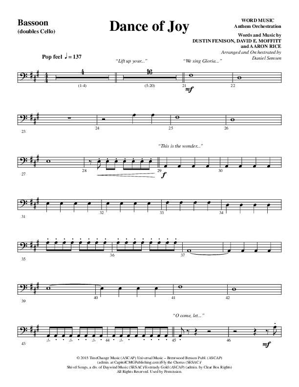 Dance Of Joy (Choral Anthem SATB) Bassoon (Word Music Choral / Arr. Daniel Semsen)