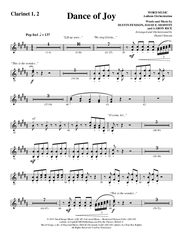 Dance Of Joy (Choral Anthem SATB) Clarinet 1/2 (Word Music Choral / Arr. Daniel Semsen)