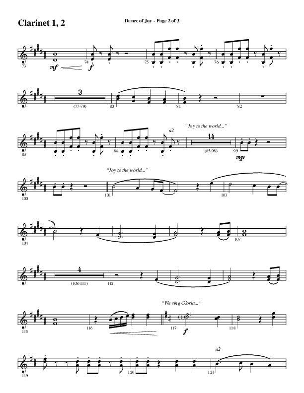 Dance Of Joy (Choral Anthem SATB) Clarinet 1/2 (Word Music Choral / Arr. Daniel Semsen)
