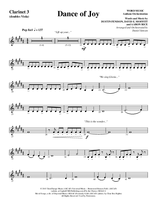 Dance Of Joy (Choral Anthem SATB) Clarinet 3 (Word Music Choral / Arr. Daniel Semsen)