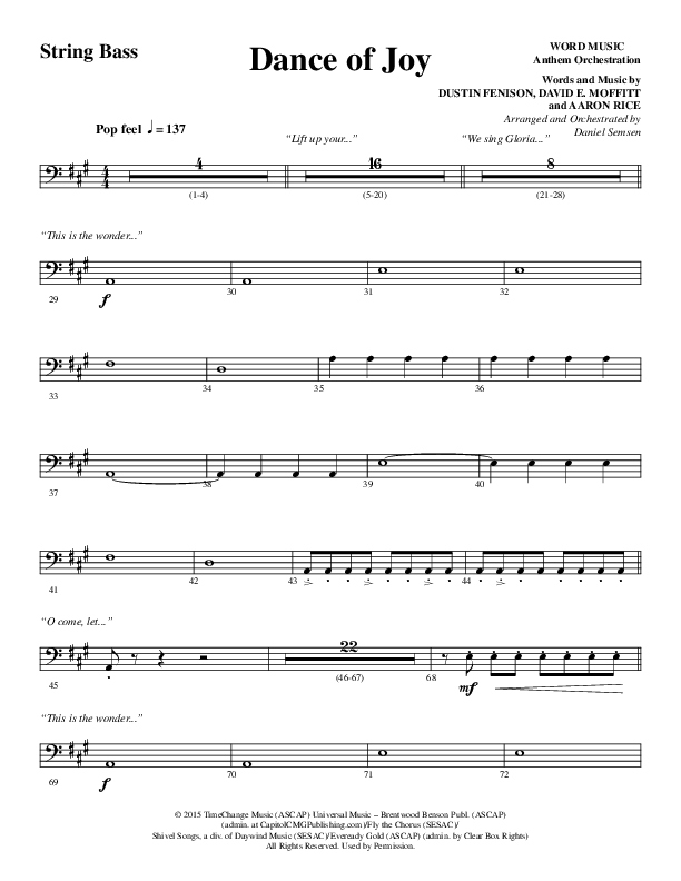 Dance Of Joy (Choral Anthem SATB) Double Bass (Word Music Choral / Arr. Daniel Semsen)