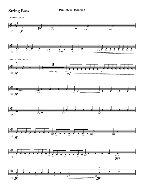 Dance Of Joy (Choral Anthem SATB) Double Bass (Word Music Choral / Arr. Daniel Semsen)