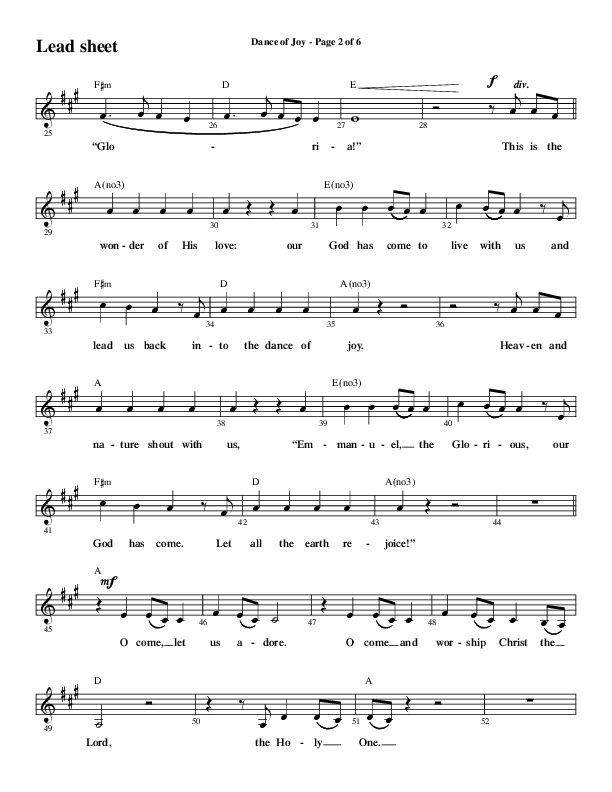 Dance Of Joy (Choral Anthem SATB) Lead Sheet (Melody) (Word Music Choral / Arr. Daniel Semsen)