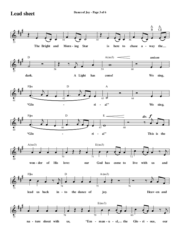 Dance Of Joy (Choral Anthem SATB) Lead Sheet (Melody) (Word Music Choral / Arr. Daniel Semsen)