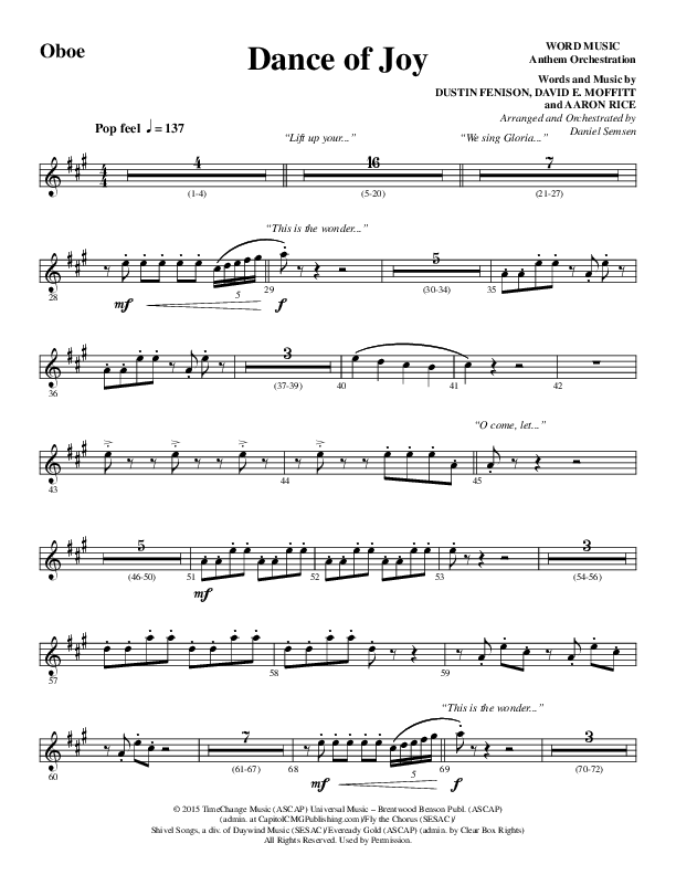 Dance Of Joy (Choral Anthem SATB) Oboe (Word Music Choral / Arr. Daniel Semsen)