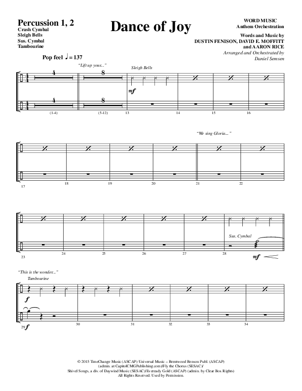 Dance Of Joy (Choral Anthem SATB) Percussion 1/2 (Word Music Choral / Arr. Daniel Semsen)