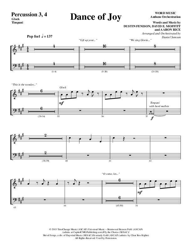 Dance Of Joy (Choral Anthem SATB) Percussion (Word Music Choral / Arr. Daniel Semsen)