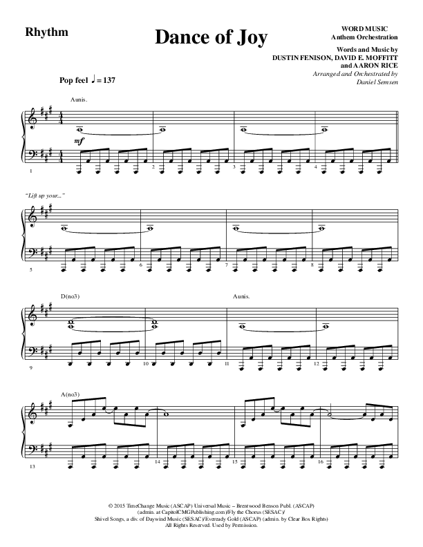 Dance Of Joy (Choral Anthem SATB) Rhythm Chart (Word Music Choral / Arr. Daniel Semsen)