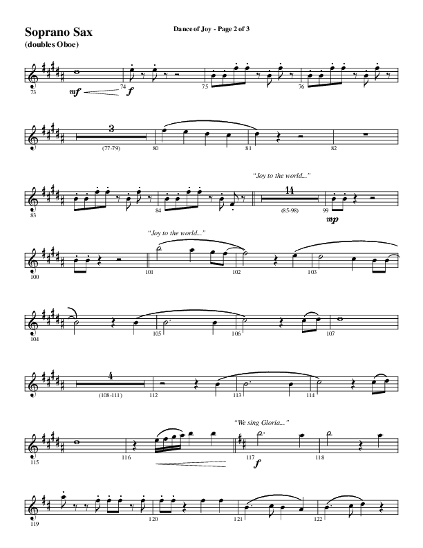 Dance Of Joy (Choral Anthem SATB) Soprano Sax (Word Music Choral / Arr. Daniel Semsen)