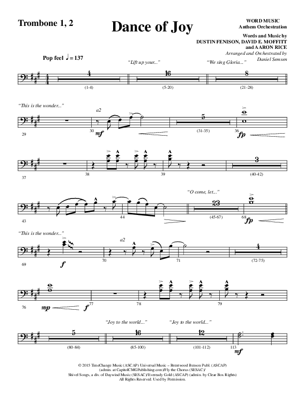 Dance Of Joy (Choral Anthem SATB) Trombone 1/2 (Word Music Choral / Arr. Daniel Semsen)