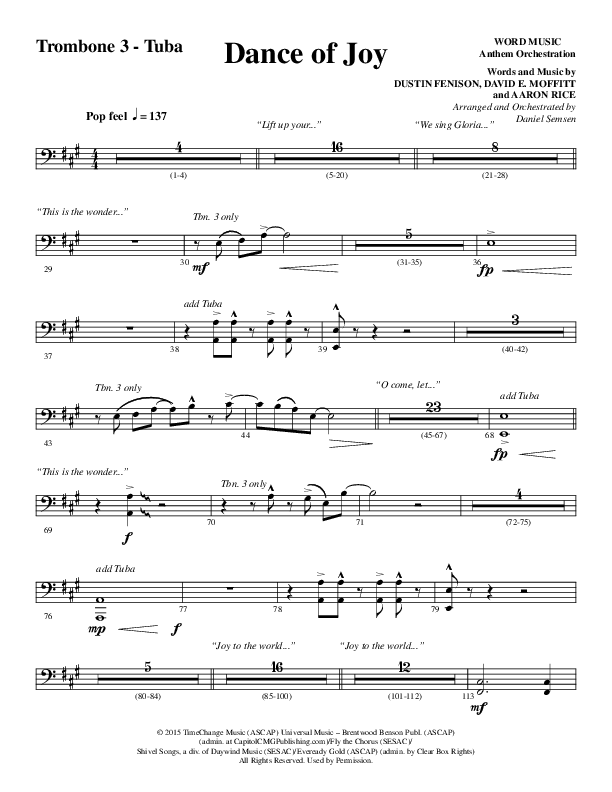 Dance Of Joy (Choral Anthem SATB) Trombone 3/Tuba (Word Music Choral / Arr. Daniel Semsen)