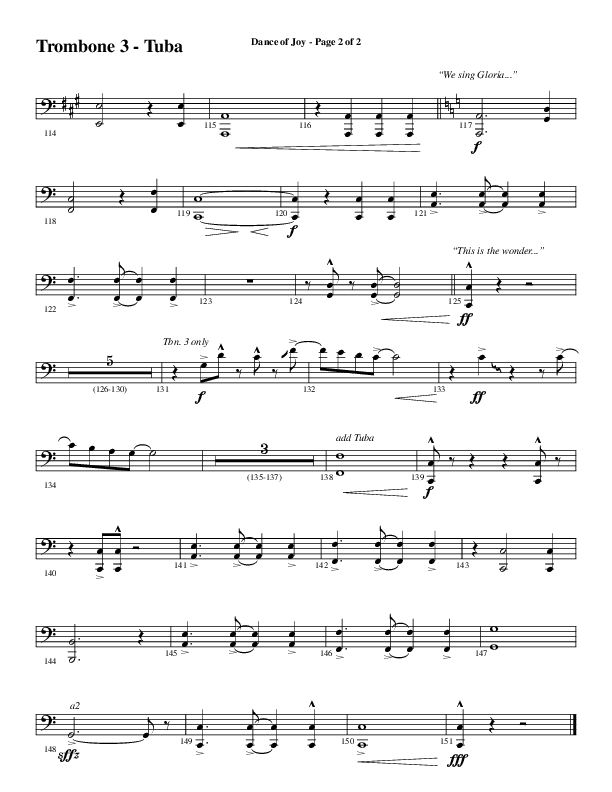 Dance Of Joy (Choral Anthem SATB) Trombone 3/Tuba (Word Music Choral / Arr. Daniel Semsen)