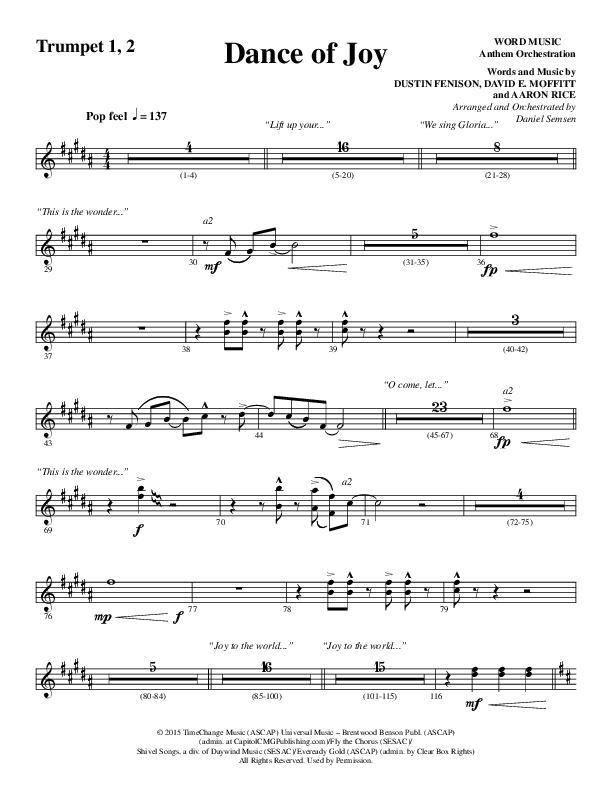 Dance Of Joy (Choral Anthem SATB) Trumpet 1,2 (Word Music Choral / Arr. Daniel Semsen)