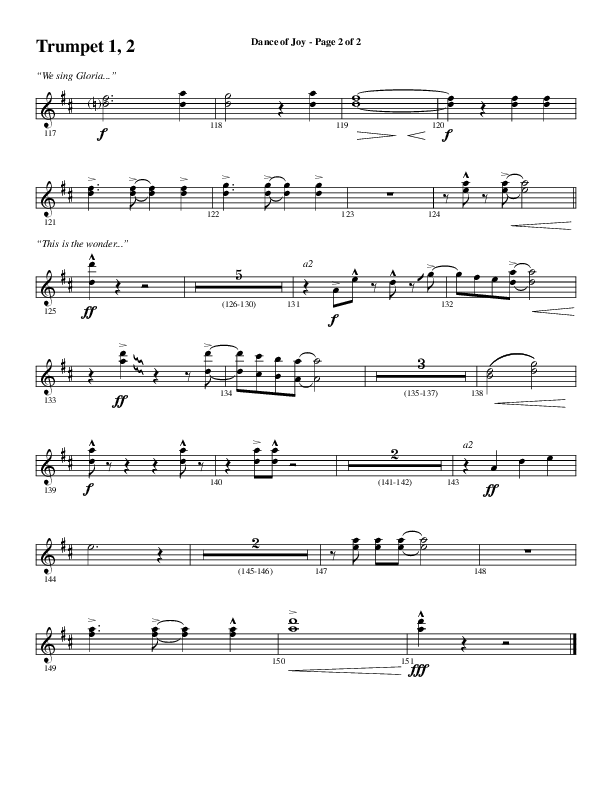 Dance Of Joy (Choral Anthem SATB) Trumpet 1,2 (Word Music Choral / Arr. Daniel Semsen)