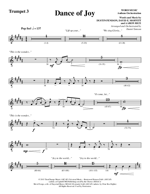 Dance Of Joy (Choral Anthem SATB) Trumpet 3 (Word Music Choral / Arr. Daniel Semsen)
