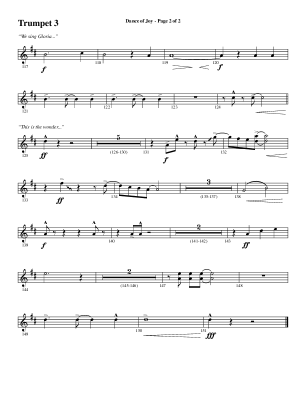 Dance Of Joy (Choral Anthem SATB) Trumpet 3 (Word Music Choral / Arr. Daniel Semsen)