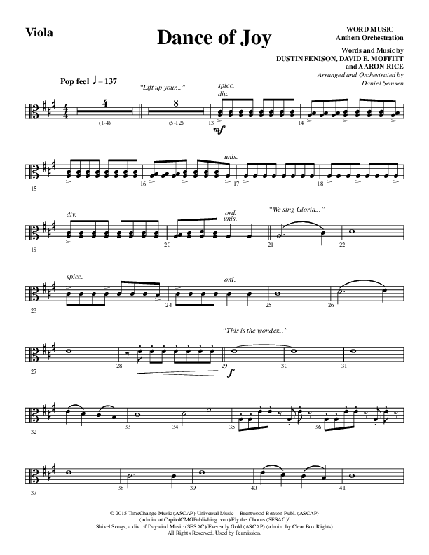 Dance Of Joy (Choral Anthem SATB) Viola (Word Music Choral / Arr. Daniel Semsen)