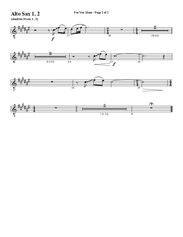 For You Alone (Choral Anthem SATB) Alto Sax 1/2 (Word Music Choral / Arr. David Wise / Arr. David Shipps)