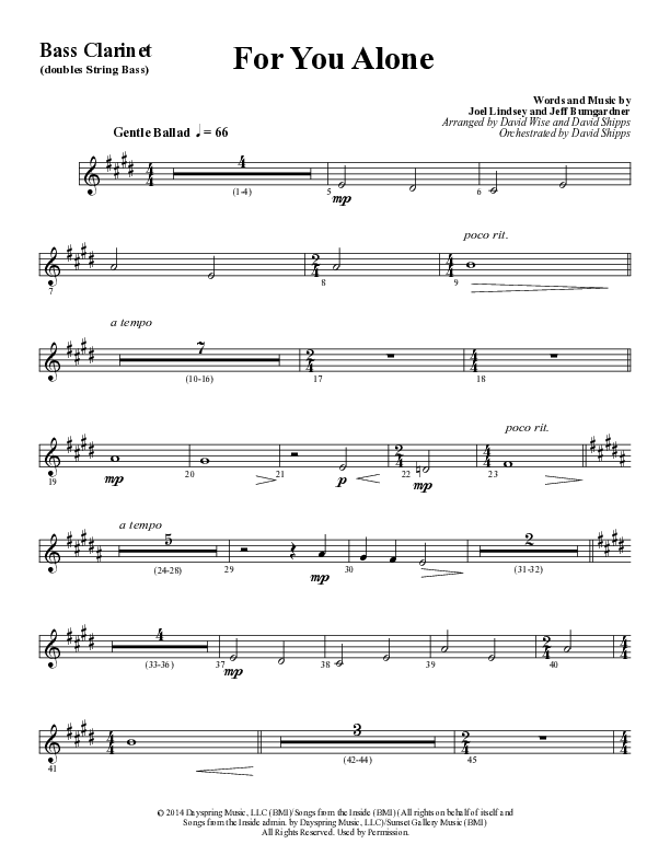 For You Alone (Choral Anthem SATB) Bass Clarinet (Word Music Choral / Arr. David Wise / Arr. David Shipps)