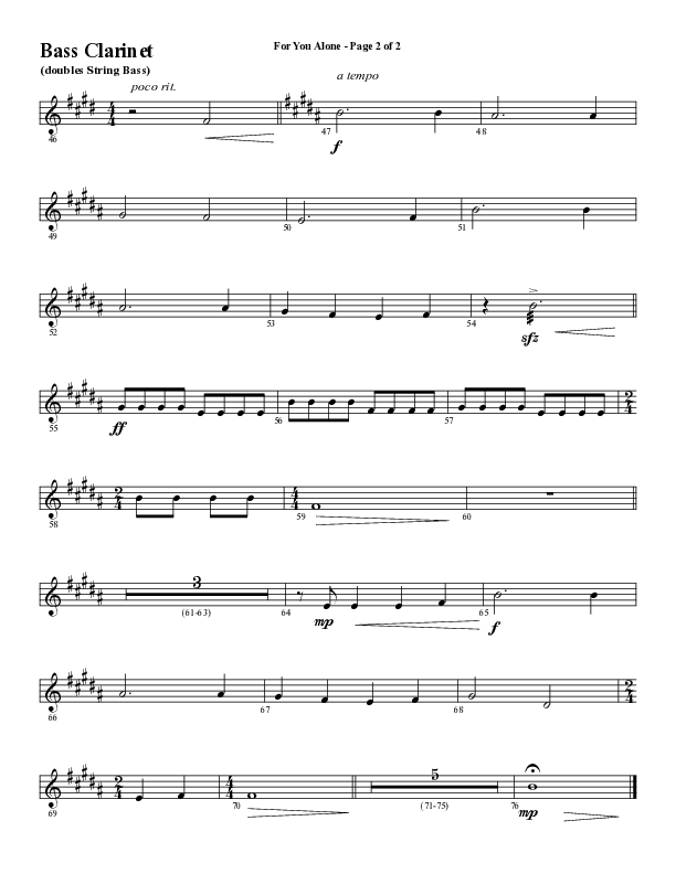For You Alone (Choral Anthem SATB) Bass Clarinet (Word Music Choral / Arr. David Wise / Arr. David Shipps)