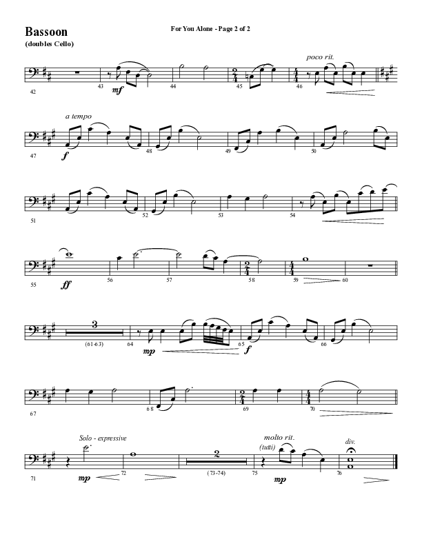 For You Alone (Choral Anthem SATB) Bassoon (Word Music Choral / Arr. David Wise / Arr. David Shipps)