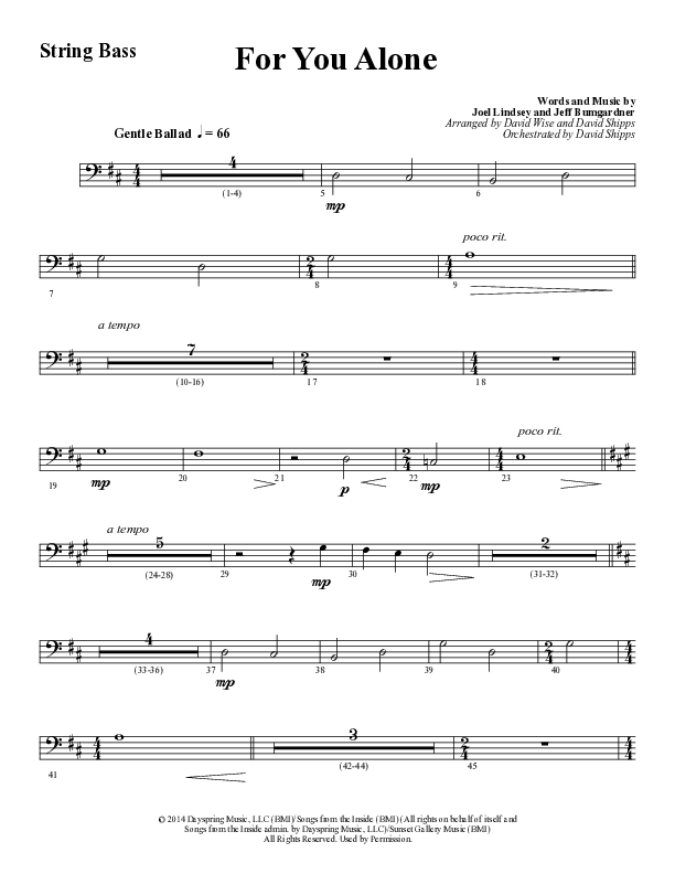 For You Alone (Choral Anthem SATB) Double Bass (Word Music Choral / Arr. David Wise / Arr. David Shipps)