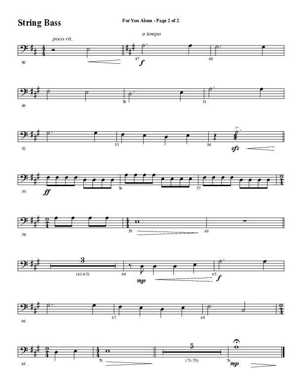For You Alone (Choral Anthem SATB) Double Bass (Word Music Choral / Arr. David Wise / Arr. David Shipps)