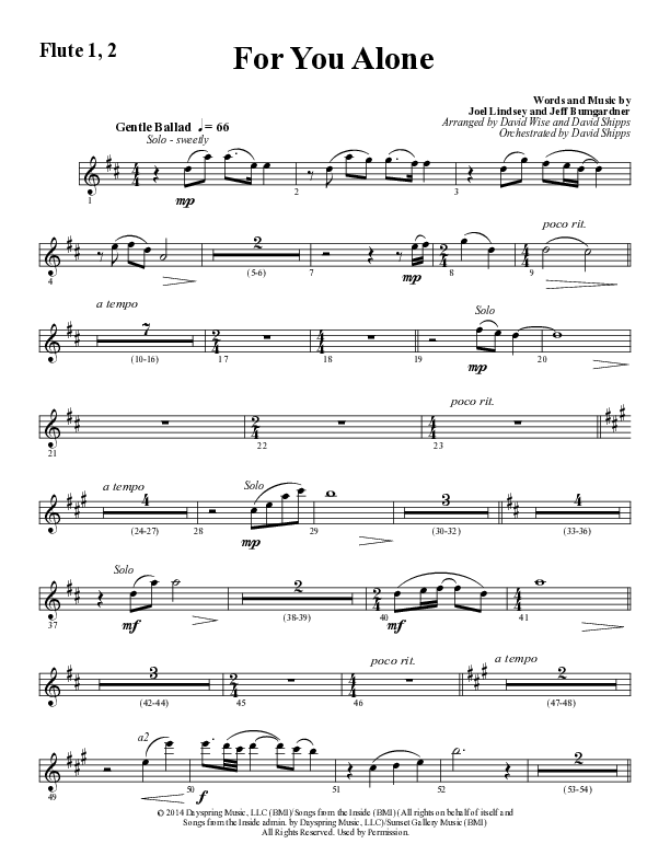 For You Alone (Choral Anthem SATB) Flute 1/2 (Word Music Choral / Arr. David Wise / Arr. David Shipps)