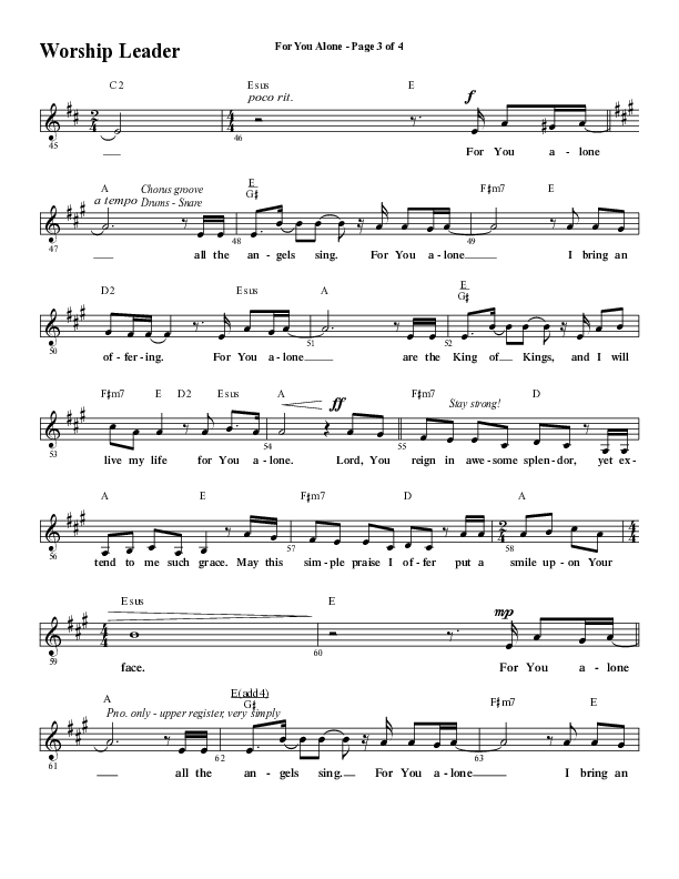 For You Alone (Choral Anthem SATB) Lead Sheet (Melody) (Word Music Choral / Arr. David Wise / Arr. David Shipps)