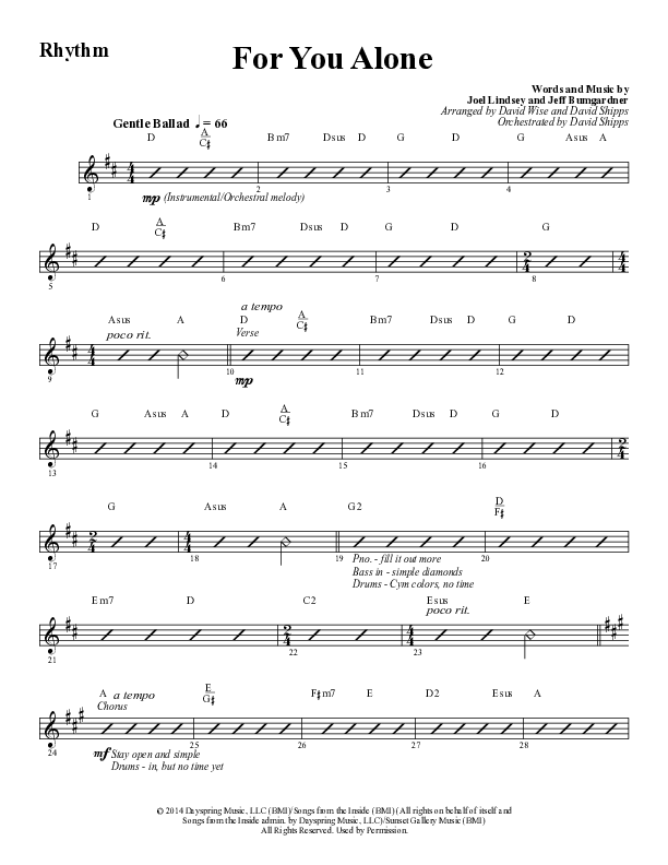 For You Alone (Choral Anthem SATB) Rhythm Chart (Word Music Choral / Arr. David Wise / Arr. David Shipps)