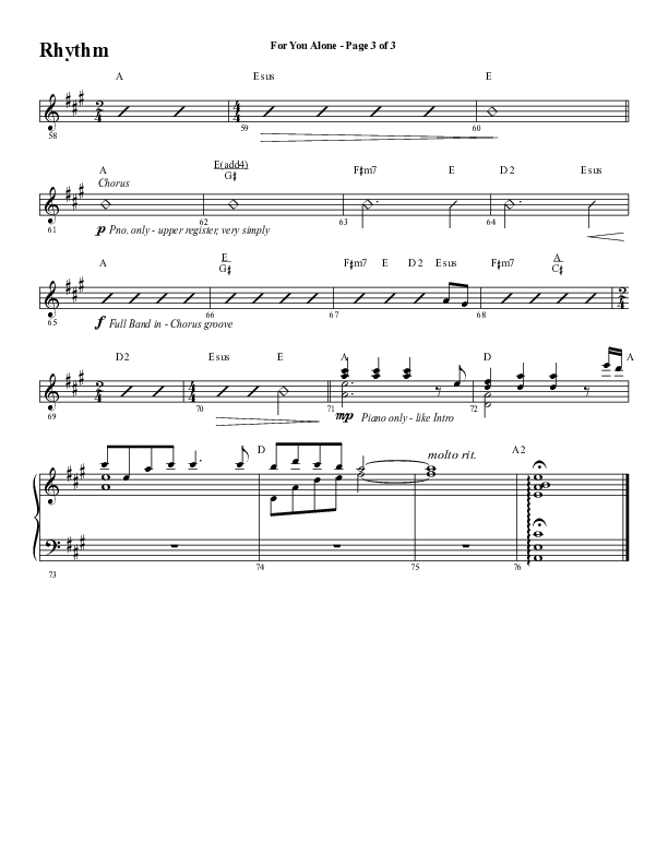 For You Alone (Choral Anthem SATB) Rhythm Chart (Word Music Choral / Arr. David Wise / Arr. David Shipps)
