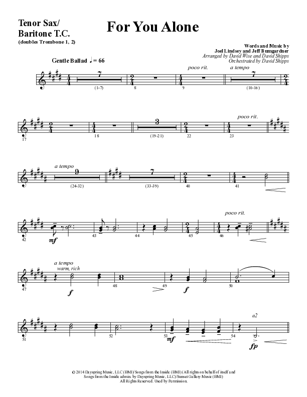 For You Alone (Choral Anthem SATB) Tenor Sax/Baritone T.C. (Word Music Choral / Arr. David Wise / Arr. David Shipps)