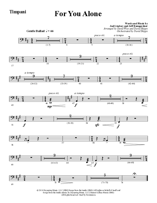 For You Alone (Choral Anthem SATB) Timpani (Word Music Choral / Arr. David Wise / Arr. David Shipps)