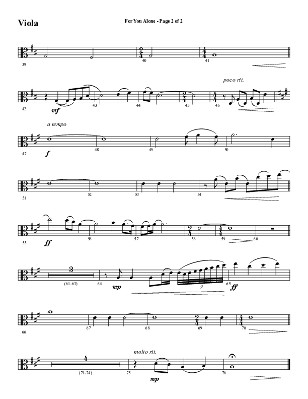 For You Alone (Choral Anthem SATB) Viola (Word Music Choral / Arr. David Wise / Arr. David Shipps)