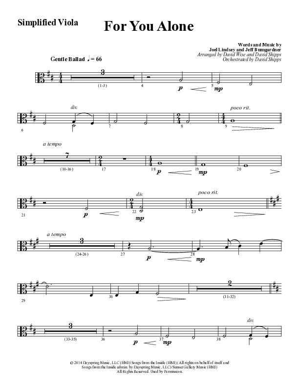 For You Alone (Choral Anthem SATB) Viola (Word Music Choral / Arr. David Wise / Arr. David Shipps)