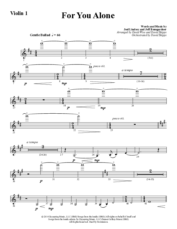 For You Alone (Choral Anthem SATB) Violin 1 (Word Music Choral / Arr. David Wise / Arr. David Shipps)