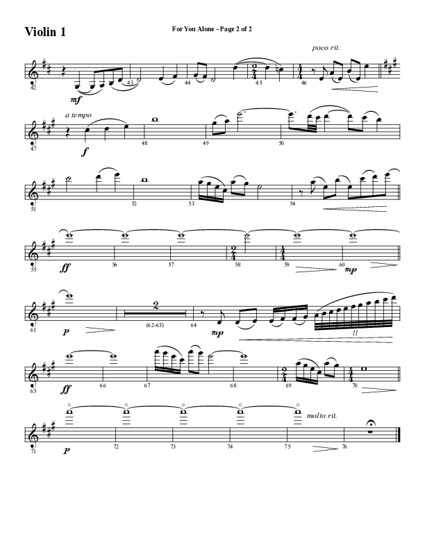 For You Alone (Choral Anthem SATB) Violin 1 (Word Music Choral / Arr. David Wise / Arr. David Shipps)