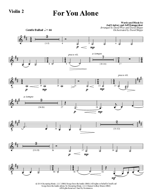 For You Alone (Choral Anthem SATB) Violin 2 (Word Music Choral / Arr. David Wise / Arr. David Shipps)