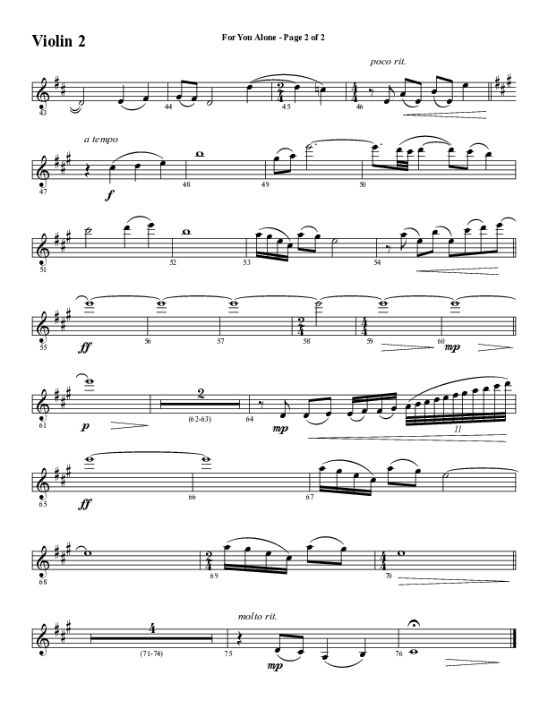 For You Alone (Choral Anthem SATB) Violin 2 (Word Music Choral / Arr. David Wise / Arr. David Shipps)