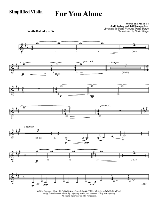 For You Alone (Choral Anthem SATB) Violins (Word Music Choral / Arr. David Wise / Arr. David Shipps)