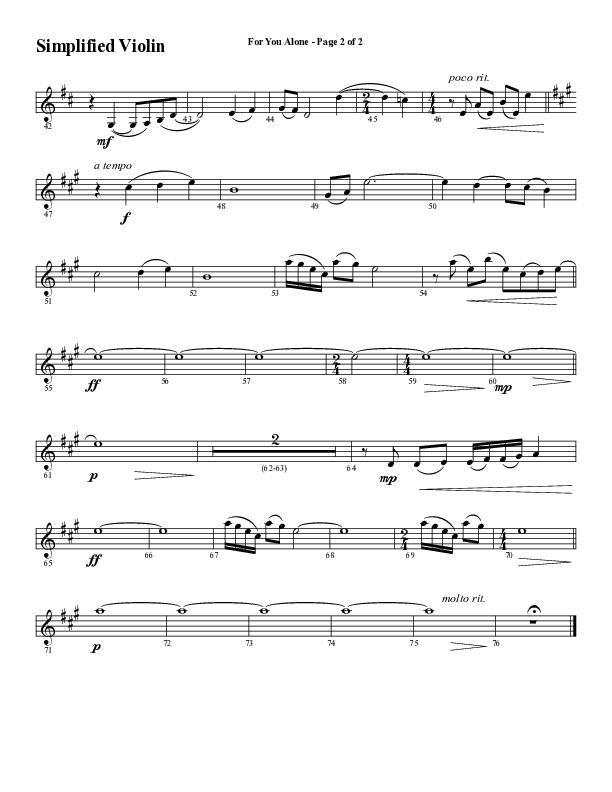 For You Alone (Choral Anthem SATB) Violins (Word Music Choral / Arr. David Wise / Arr. David Shipps)