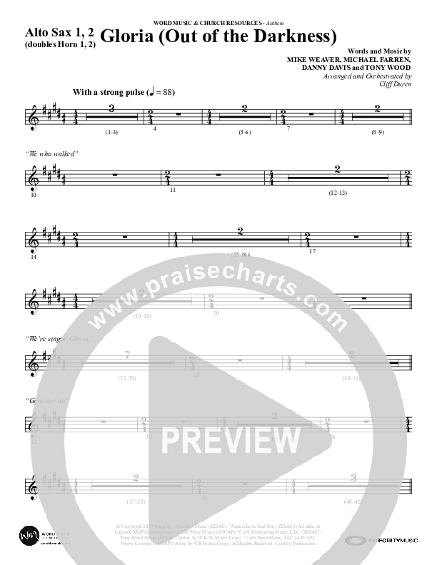 Gloria (Out Of The Darkness) (Choral Anthem SATB) Alto Sax (Word Music Choral / Arr. Cliff Duren)