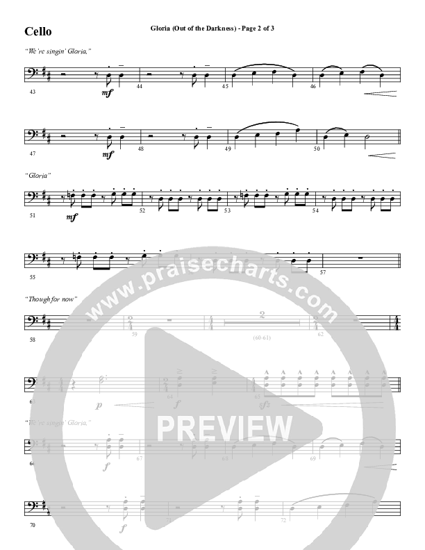 Gloria (Out Of The Darkness) (Choral Anthem SATB) Cello (Word Music Choral / Arr. Cliff Duren)