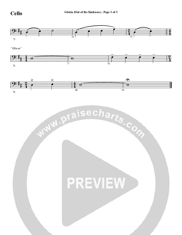 Gloria (Out Of The Darkness) (Choral Anthem SATB) Cello (Word Music Choral / Arr. Cliff Duren)